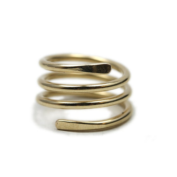 Smooth coiled gold spiral ring in yellow or rose gold fill