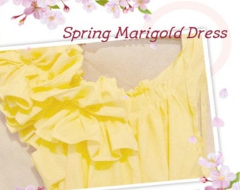 Marigold Maternity Dress Ruffle Baby Shower Buttercup, Yellow, Sunflower Knee Length Custom Patisserie Womens