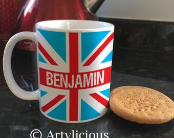 Personalised Retro Union Jack flag Coffee cup Tea mug