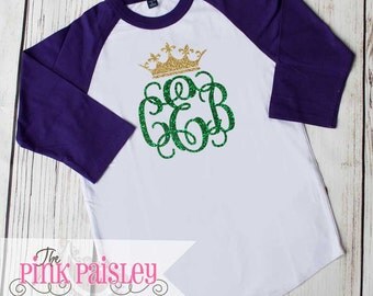 Ladies Monogram Mardi Gras Shirt | Ladies Raglan Shirt | Monogrammed Raglan