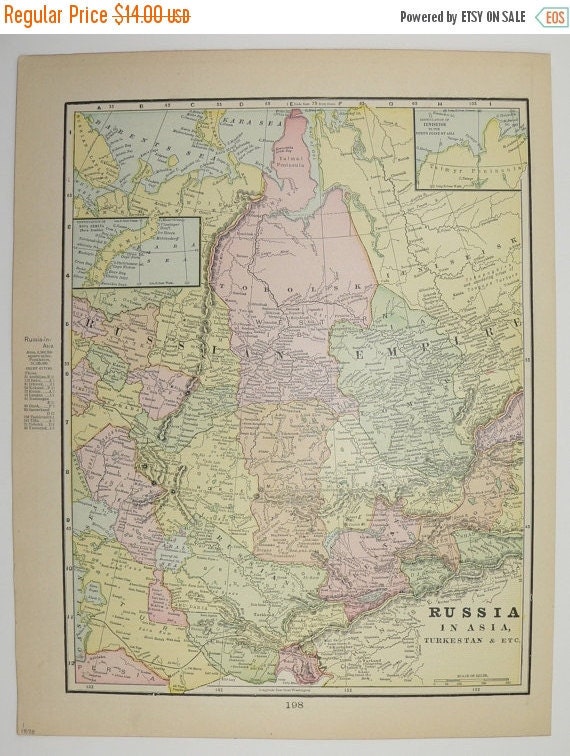 1898 Vintage Map Turkestan Russia in Asia Map by OldMapsandPrints
