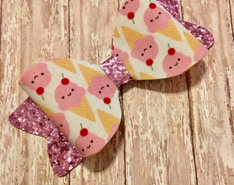 Ice cream cone hair bow/headband/hair clip/glitter bow