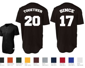 Together Since Custom Baseball Jersey Number Style Couples Jersey Shirts Sport-Tek® PosiCharge™ Tough Mesh Full-Button Baseball Jersey St220