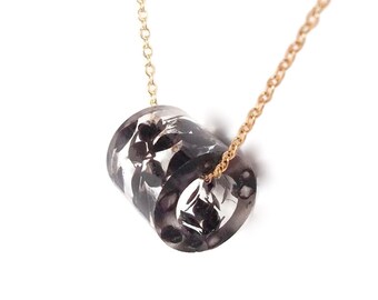 Resin Tube Necklace with Black Sorghum. Resin Jewelry with Real Pressed Flowers.