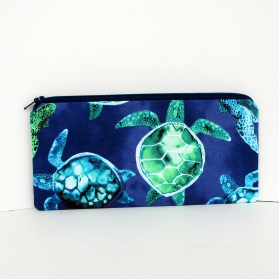 Pencil Case Zipper Pouch Watercolor Sea Turtles Blue Ocean