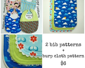 Baby sewing patterns, Baby Burp Cloth pattern, Baby patterns, Pdf pattern, Burp rag pattern - 2 bib patterns + burp cloth pack (S114+S115)