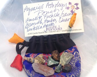 Aquarius Astrology Energy Power Pouch with 7 Natural Stones FREE SHIPPING