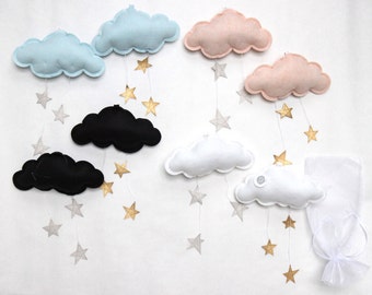 Starry Cloud Wall Hung Mobile - fabric sculpture for modern baby nursery decoration- Free US Shipping