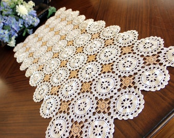 Table Runner or Table Scarf in Gold and White, Vintage Crochet 13566