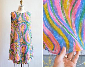 Vintage 1960s PSYCHEDELIC chiffon mini dress