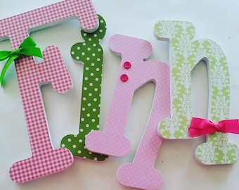 Wooden Letters for Nursery, PINK and GREEN Theme, Baby Girl Bedroom Decor, Feminine, Girly, Pastel, Personalized wall letters