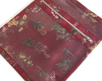 Small Knitting Organizer Vinyl Fabric Bag Zippered Pouch Jewelry Case Cosmetic Make Up Bag Organizing Sac Accessory Bag Red Floral Fabric