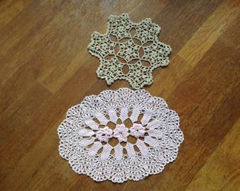 Vintage Doilies Pink Cream Hand Crotcheted