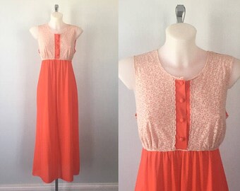 Vintage Red Nightgown, 1960s Nightgown, Kayser, Vintage Nightgown, Nightgown, 1960s Kayser Nightgown