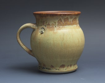 Handmade pottery coffee mug tea cup 16 oz, yellow amber tea cup 3784