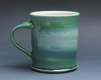 Pottery coffee mug, ceramic mug, stoneware tea cup jade green 16 oz 3893