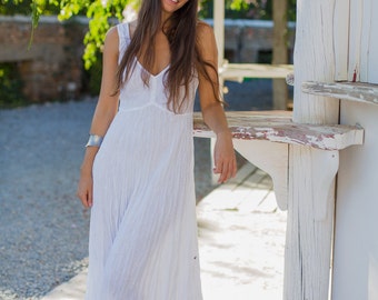 Linen/Long White Linen Dress/Casual Beach Wedding/White Linen Dresses/White Summer Dress/White Linen Sundress