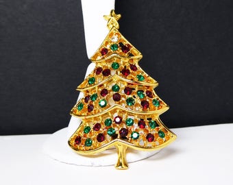 BJ Beatrix Christmas Triangle Tree Vintage Pin With