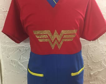 Wonder Woman scrub top - superhero girl mecical scrub top nurse doctor surgical RN CNA DR dentist dental scrubs pediatric #medicalscrubs
