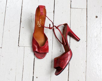 Vintage Gucci Disco Shoes 8 • Gucci Heels • Burgundy Heels • Strappy Heels • Designer Shoes • Maroon Heels • High Heel Shoes | SH407