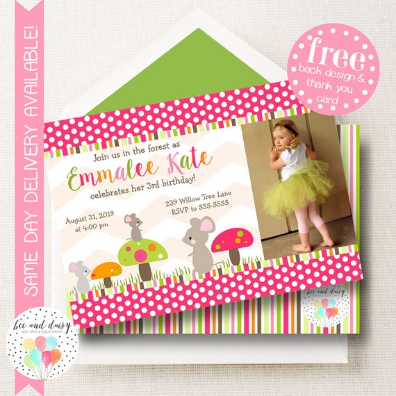 Woodland Mouse Invitation, Woodland Birthday Invitation, Woodland Party, Girl First Birthday, Girl Birthday, Woodland Invite Il_570xn