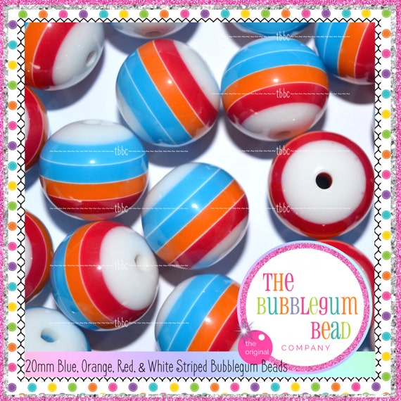 20mm MULTICOLORED Striped Bubblegum Beads Chunky Bead
