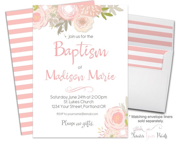 Floral Baptism Invitation, Printable Baptism Invitation, Christening Invitation, Baptism Invite, Watercolor Invitation, Baptism Party Il_570xn