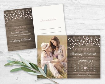Photo Save-The-Date Postcard Printed or printable Calendar Style Blush Pink Country Wedding Photo Cards Rustic Wedding Save Date Card DIY