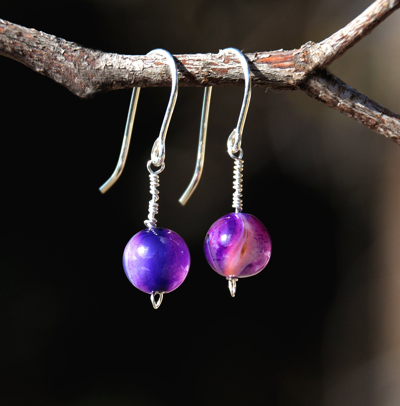 Purple Gemstone Earrings. Silver Earrings. Silver Jewelry.