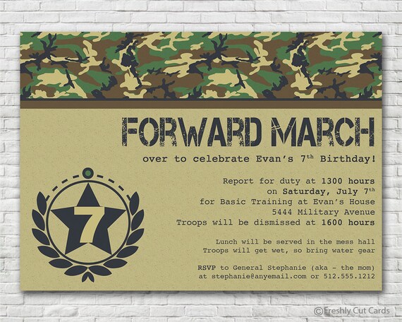 Forward March or Sound Off Military Birthday Party - Printable or Printed (w/ FREE Envelopes) Il_570xn