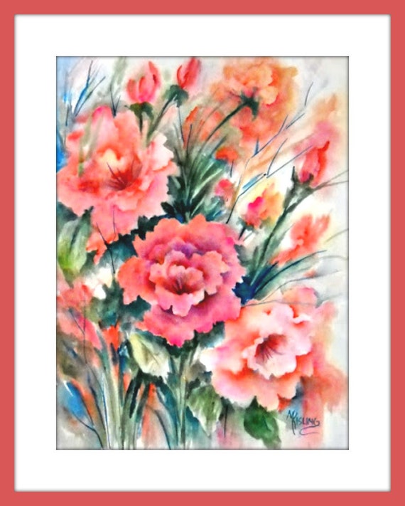 Peach Flowers Watercolor Peach Spring Painting Floral