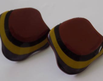 Vintage earrings, deep purple, mustard, and rust colored plastic stud earrings
