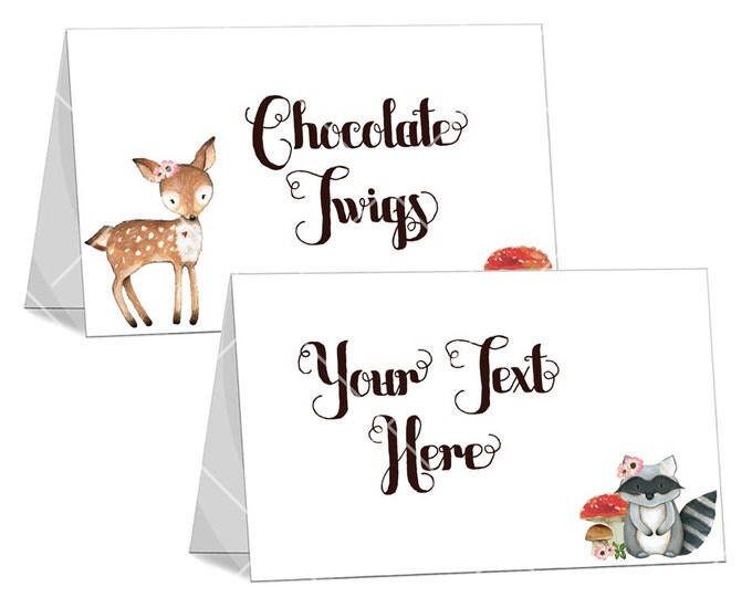 Woodland Party Table Tent Card, Place Cards, Food Tent Card, Buffet Signs, I will customize for you, Print Your Own