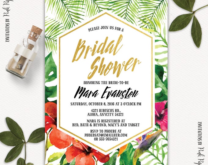 Tropical, Aloha, Hawaiian Bridal Shower Invitation, Bachelorette Invitation, Beach Party, Printable Bridal Shower Invitation