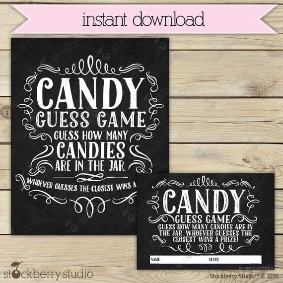 Chalkboard Baby Shower Candy Guessing Game Printable - Instant Download - Chalkboard Baby Shower Games Printable - Gender Neutral Baby Games Il_570xn