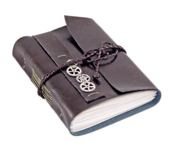 Faux Leather Dark Brown Journal with Blank Pages - Steampunk - Vegan - Ready to Ship - Travel Journal - by boundbyhand steampunk buy now online
