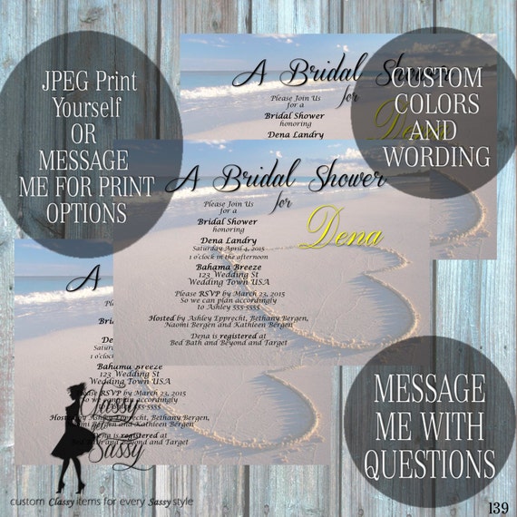 Beach Bridal Shower invitation, Beach Invitation, Blue Invitation, Tropical Bridal Shower 139