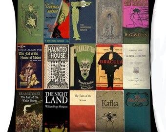 CLassic Horror and the Occult Books Cushion Cover, Literary gifts, UK book gifts By Rooby lane