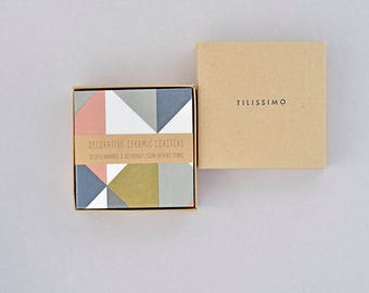 New Geometry Tile Coasters Triangles Handmade Ceramic Coasters set of 4