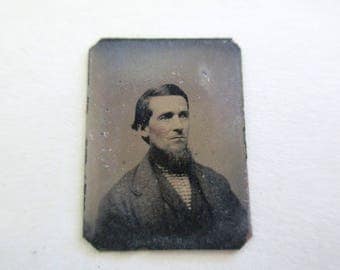 antique miniature gem tintype photo - 1800s, man with beard