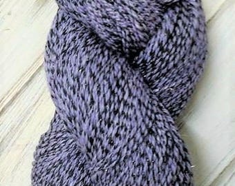 Handspun Worsted Weight 3 ply Yarn 9.5 ounces 440 yards Purple Black Superfine Merino Wool Bamboo Tussah Silk