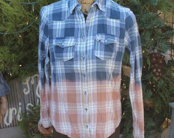 M Destroyed Flannel Shirt / Distressed Flannels / Size Medium Shirt / Long Sleeve Plaid Flannel / Bleached, grunge Dipped Shirt FF78