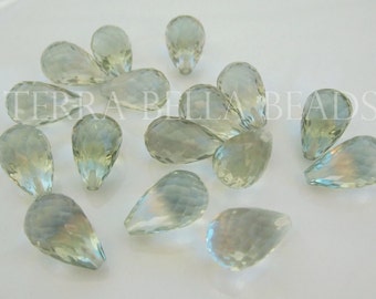 Per bead GREEN AMETHYST PRASIOLITE faceted teardrop half drill gem stone beads 16mm