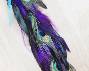 Extra Long Single Feather Chain Earring OR Feather Hair Clip, Extension-18 inches long-Feather Symbolism