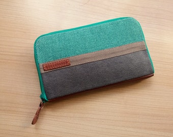 Womens wallet / turquoise and grey medium wallet // gift for her