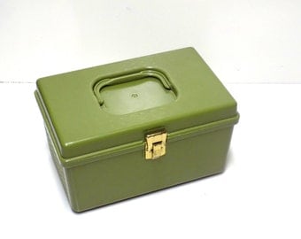 Vintage Green Sewing Box with Tray