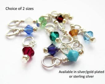 SINGLE 4mm or 6mm Swarovski Elements Crystal Birthstone Charm, Swarovski Elements Xilions - Silver Plated OR Gold Plated OR Sterling Silver