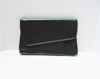 Vintage Cluch Handbag Navy Blue Leather Purse Blue Velvet Lining Envelope Clutch Bag