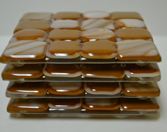 Four Inch Ochre Fused Glass Coaster Set