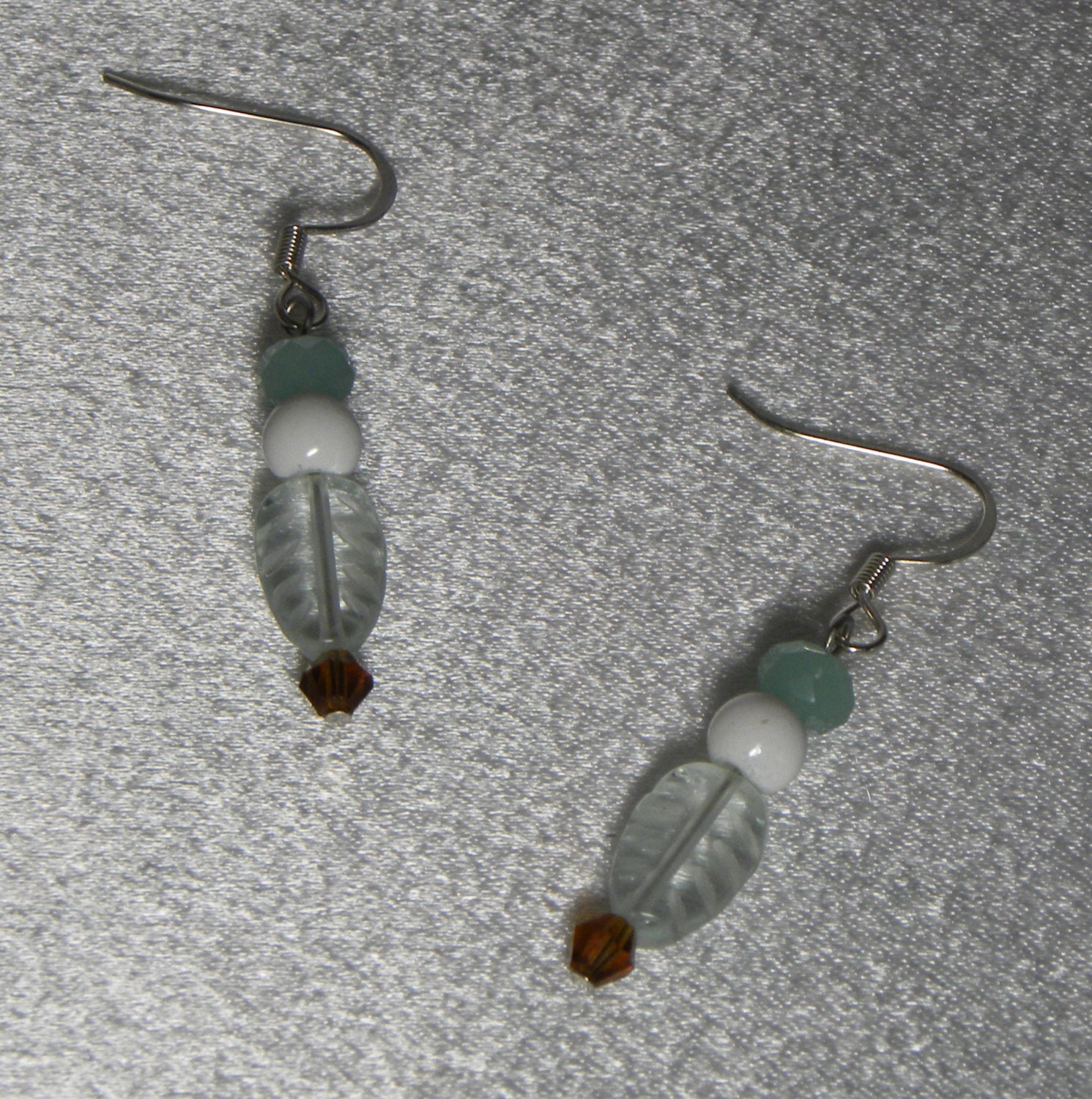 Earrings Light Mint Green Leaves with Brown by